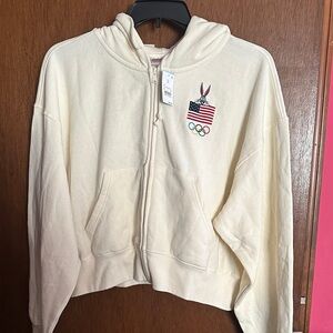 Looney Tunes Olympic Cream Hoodie with Embroidered Logo